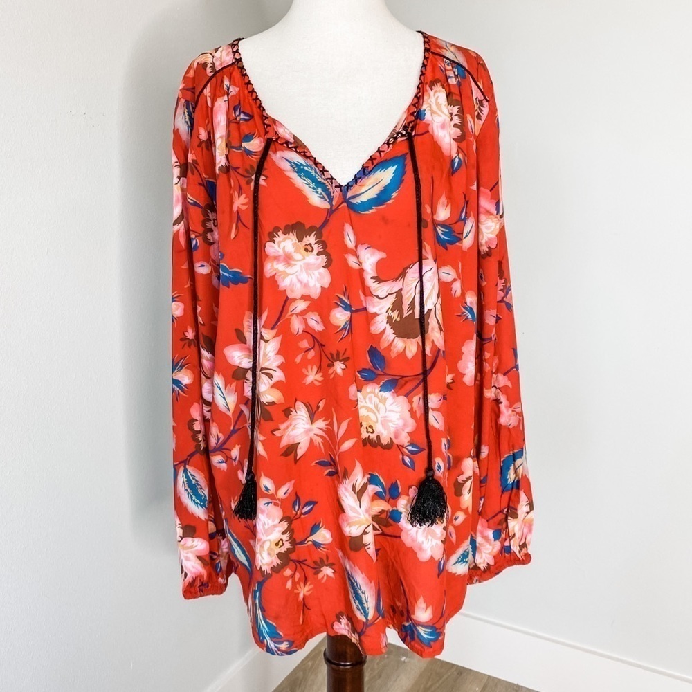 Anthropologie | XL | Red Blouse | Feathers by Tolani